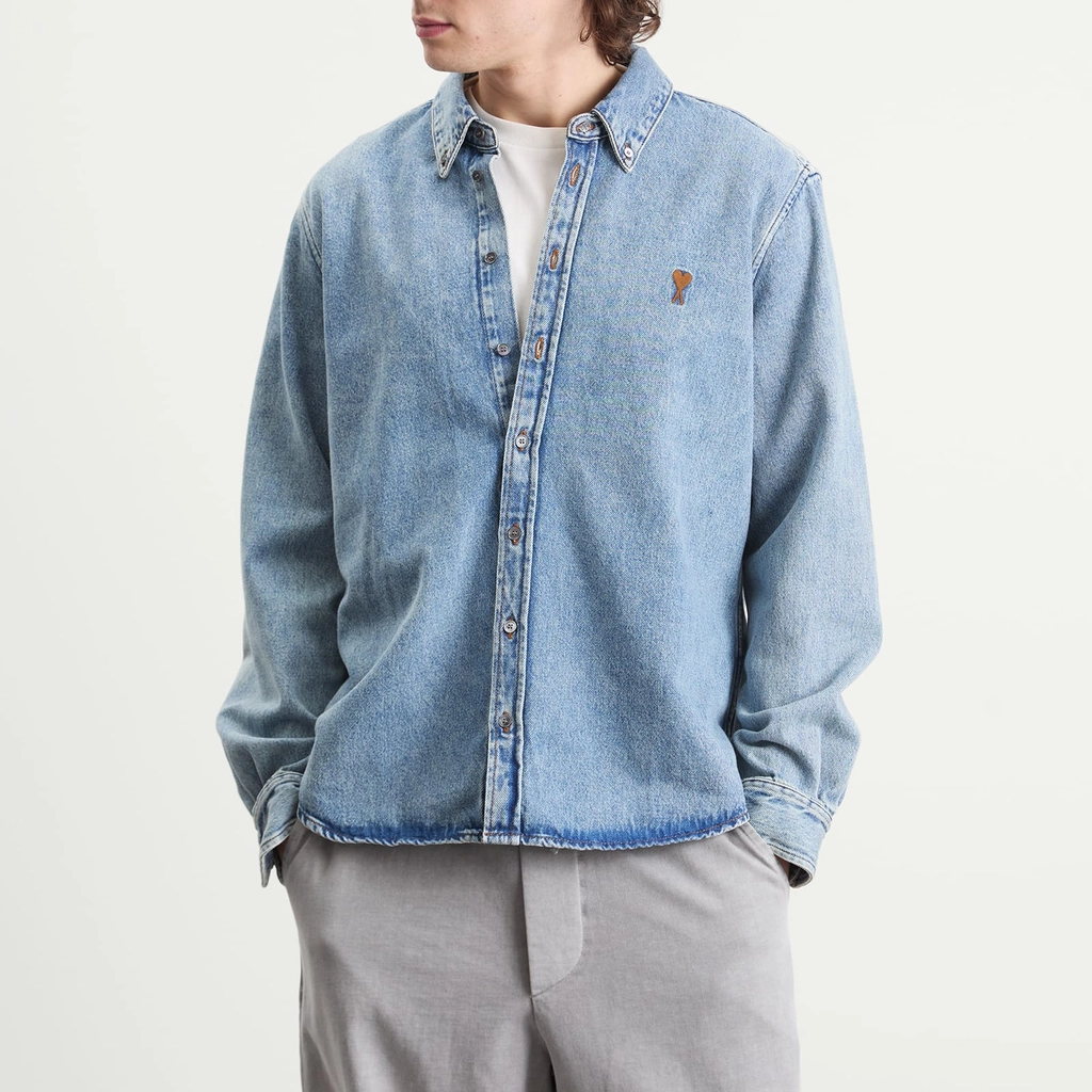 AMI Paris Men's  Indigo Light Denim Shirt Bleu